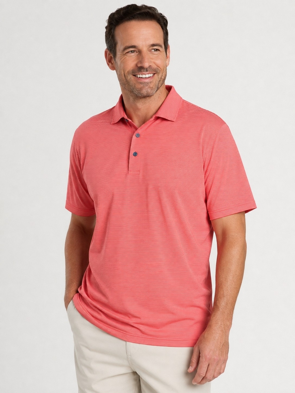 Peter Millar Men's XXL Polo Shirt Coral Red Striped 100% Cotton Golf
